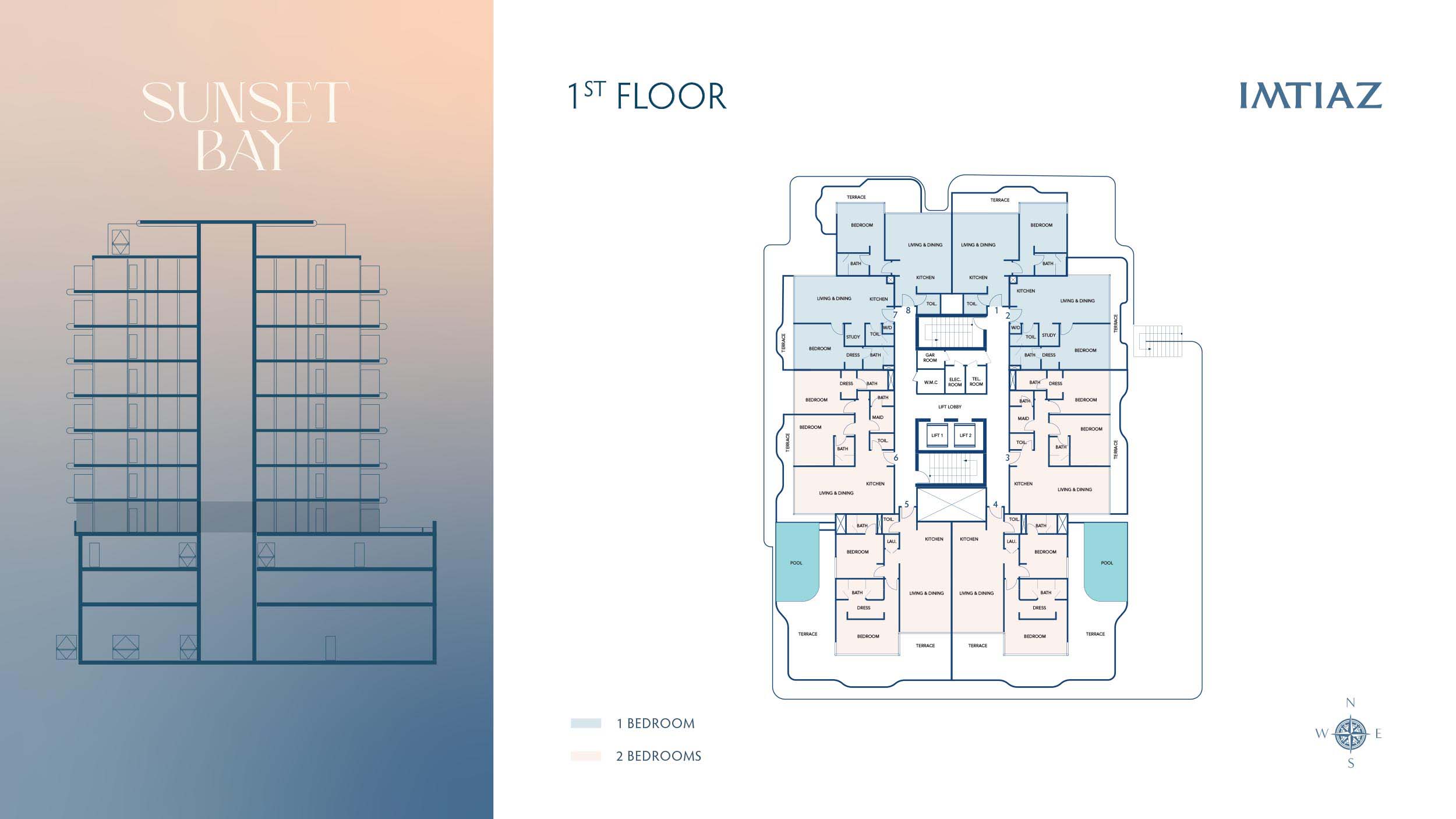 1, 2 Bedroom